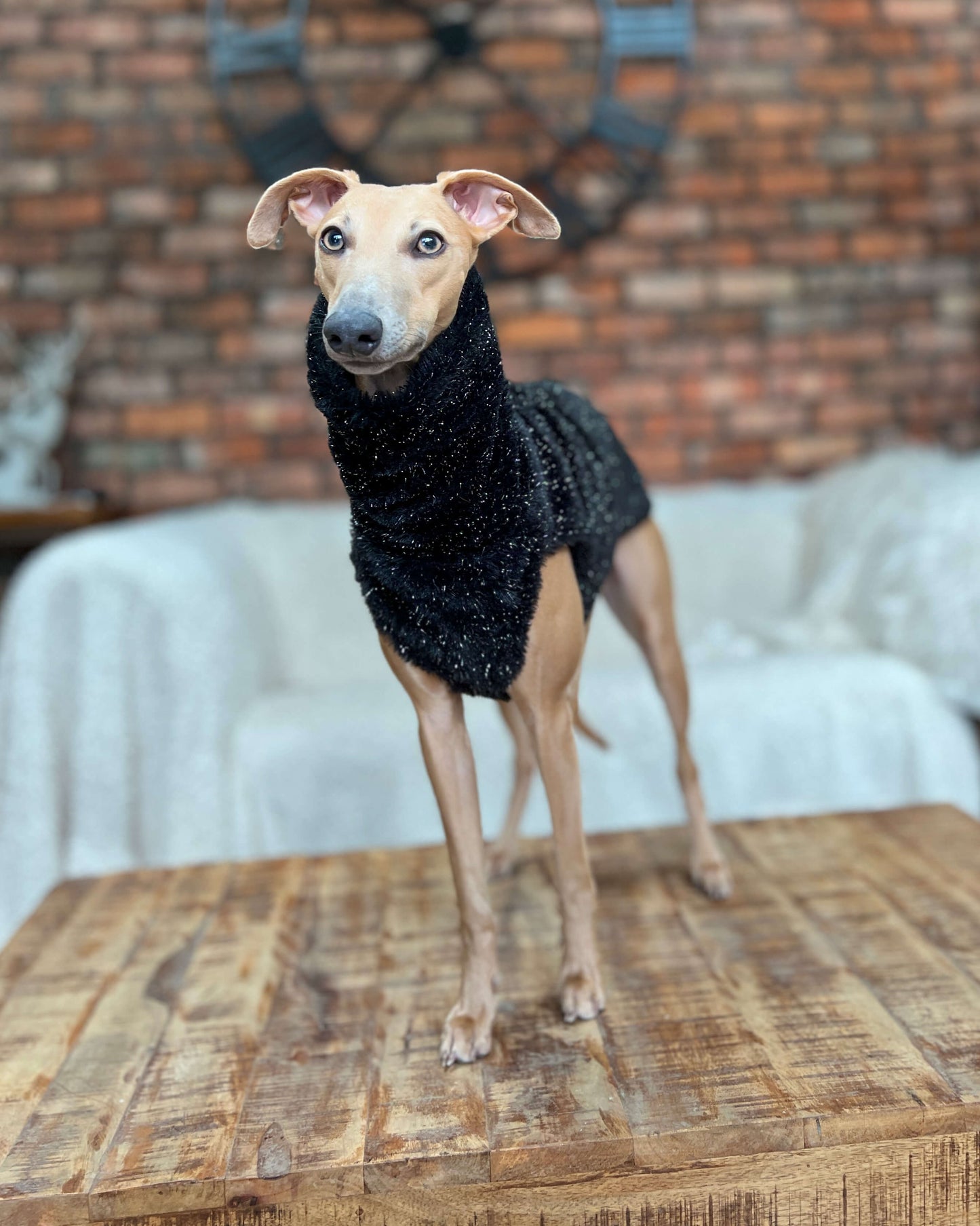 Faux Fur Tinsel Whippet Christmas Jumper